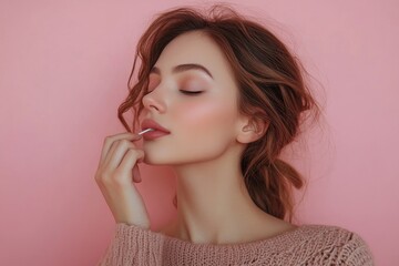Beauty woman checking oral smell isolated on background, Generative AI