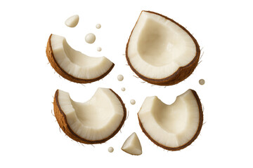 Coconut pieces isolated on transparent background, healthy and delicious food.