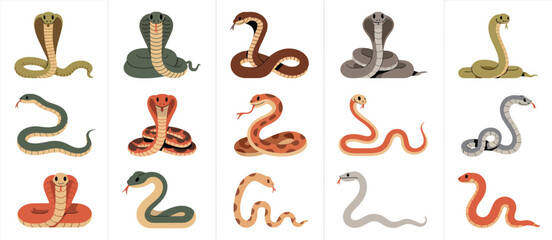 Collection of Cute Cartoon Snakes Various Poses