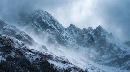 A Snowstorm That Is Engulfing The Mountain Peaks