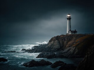 A Solitary Lighthouse On A Rugged Cliff