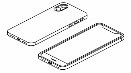 Minimal Outline Mobile Phone with Blank Screen for UI Preview