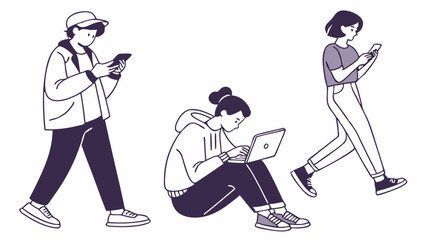 Vector Collection of People Engaged with Mobile Technology