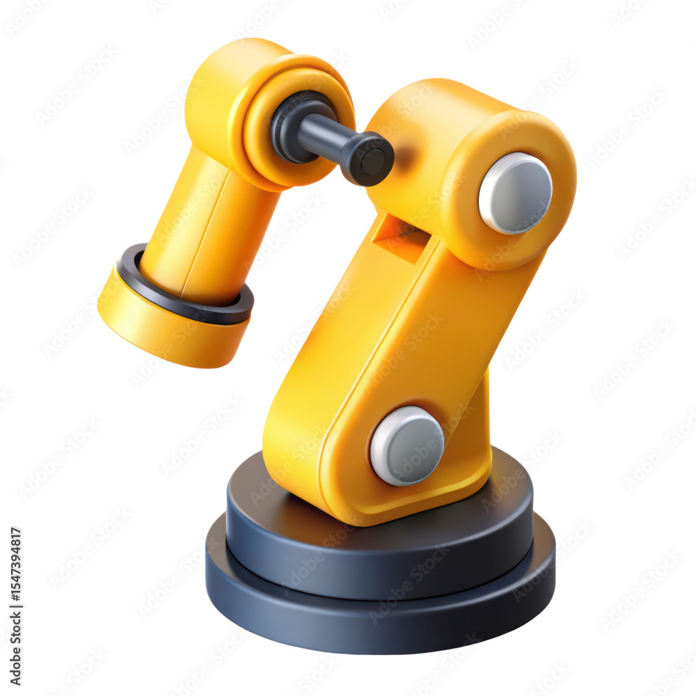 Poster realistic yellow robotic arm 3d rendering plasticstyle icon isolated on transparent background