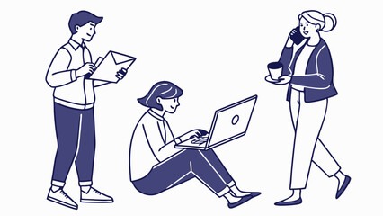 Modern Vector Employees in Various Work Poses on White Background