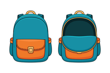 Cartoon Backpack Illustration Front and Open View