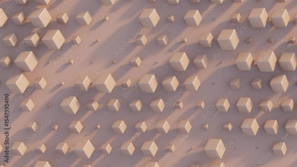 Poster abstract 3d render of rhythmically moving mocha mousse-colored cubes in geometric layout, seamless l