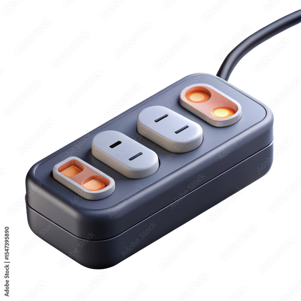 Poster three outlet surge protector 3d rendering plasticstyle icon isolated on transparent background power