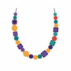 Colorful wooden bead garland necklace in playful geometric design  