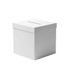 A clean, white ballot box with a slot on top, ideal for elections, raffles, suggestions, or collecting donations.