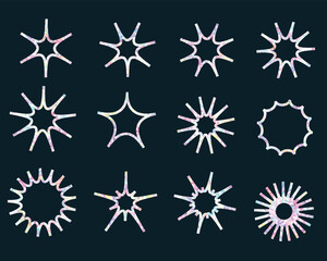 Collection of Iridescent Starburst Shapes outline