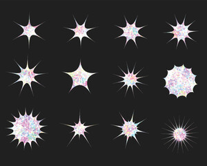 Collection of Iridescent Burst Stars shape outline