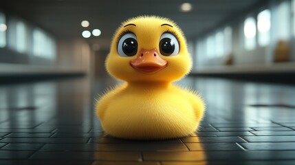 Cute yellow duckling in a modern setting