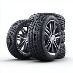 Stacked Car Tires and Wheels - Automotive Parts , isolated on white background png