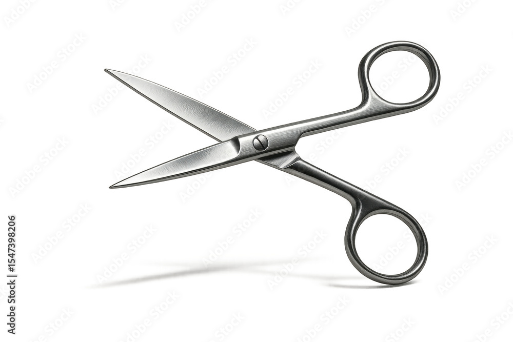 Poster open metallic scissors isolated on transparent background, precision tool, sharp
