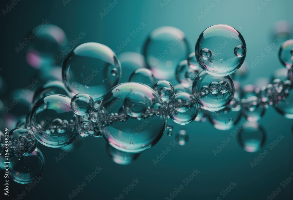 Aufkleber floating bubbles on a deep teal background create a serene atmosphere