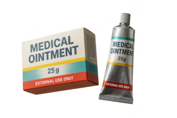 Medical ointment box and tube isolated on a transparent background studio shot