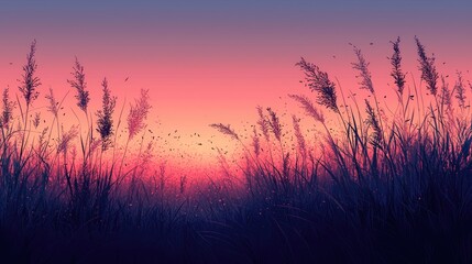 Obraz premium Silhouettes of tall grasses at sunset.