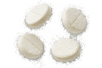 White medical pills isolated on a transparent background, pharmaceutical product