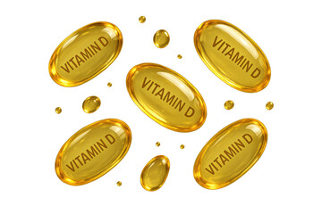 Fototapeta premium Vitamin D softgel capsules isolated on transparent background, supplement, isolated