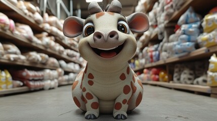 Naklejka premium Cute cartoon giraffe figurine in a store