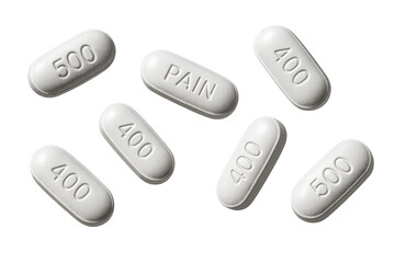 Acetaminophen pills isolated on transparent background, pain relief medicine