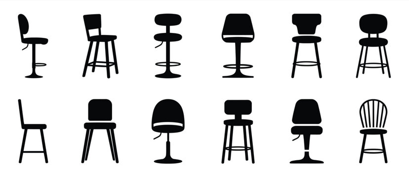 Collection of Twelve Diverse Bar Stool and Chair Silhouettes