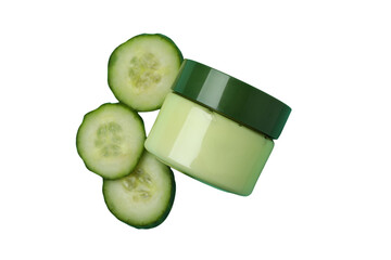 Cucumber cream with fresh slices, isolated on white, PNG