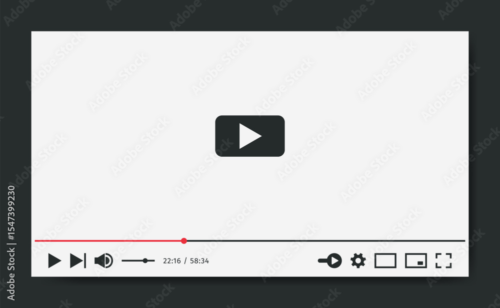 Poster video player template for web or mobile apps. white theme in flat style. media display mockup. scree