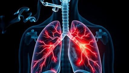 Radiograph on dark background in hospital.The x-ray used for diagnosis of the illness of patient.Medical concept.Blue tone xray show mass at left lung with	