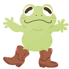 Cute Kawaii frog with cowboy hat and boots howdy cartoon