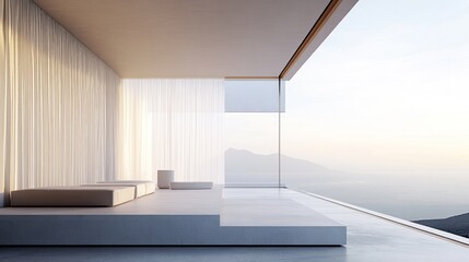 Modern minimalist patio with ocean view