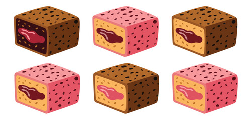 Six Delicious Chocolate and Strawberry Cubes with Jam Filling