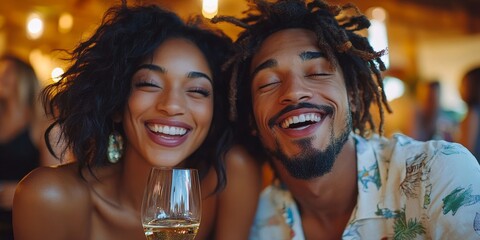 Attractive young friends with wine laughing, celebrating a moment of joy and friendship while sharing drinks and laughter in a cozy, social setting, Generative AI
