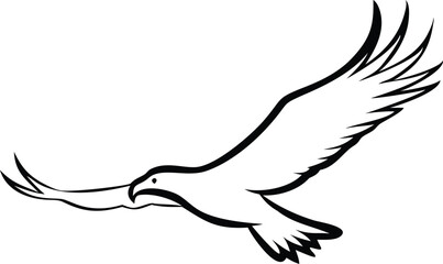 Silhouette of Majestic Eagle in Flight on White Background