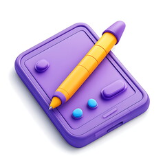 A purple icon of an art tablet with a stylus 3D
