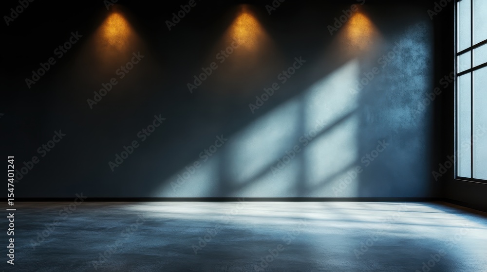 Poster a modern minimalist room is enhanced by soft light streaming through a window, creating a serene and