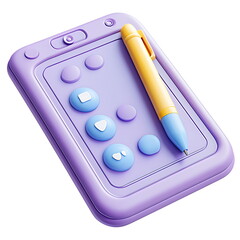 A purple icon of an art tablet with a stylus 3D