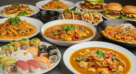 Diverse food dishes displayed