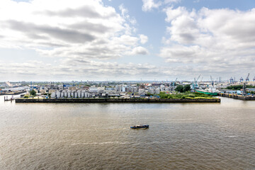Industrial waterfront. Waterway. River transport.