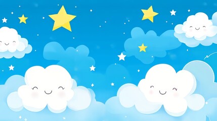 Beautiful blue sky with cute clouds background