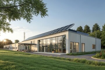 Fototapeta premium Modern sustainable office building with solar panels