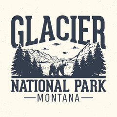 Glacier National Park, Montana - Adventure t-shirt design for tourism