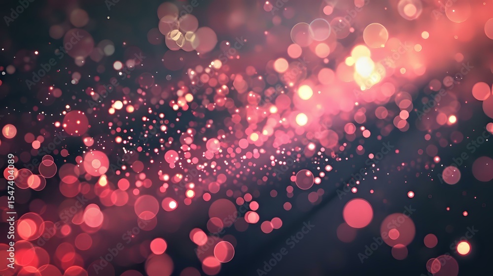 Aufkleber magical pink and coral bokeh lights scattered on dark background create dreamy atmosphere with glowi
