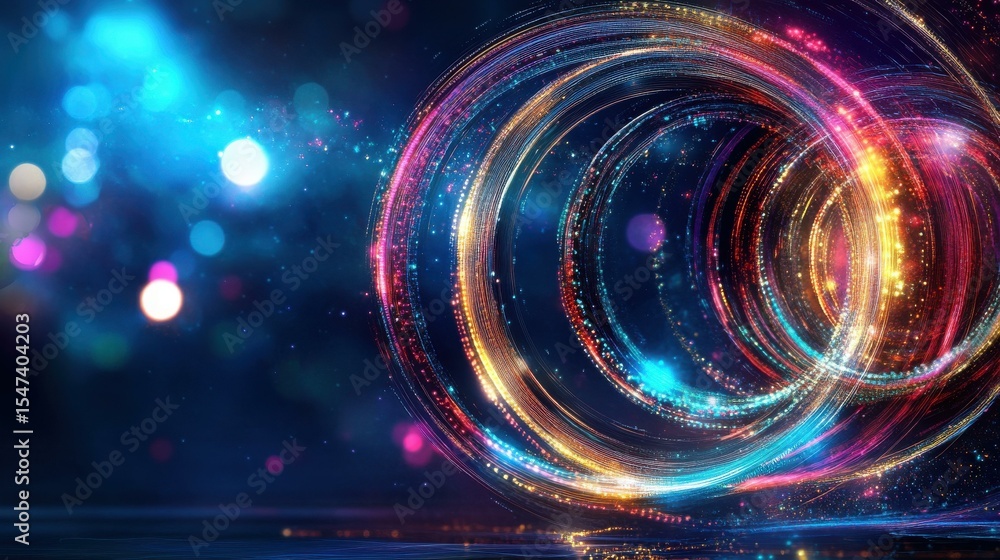 Poster Abstract light trails forming concentric circles in digital environment