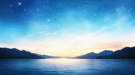 Fototapeta premium Serene mountain lake sunset panorama