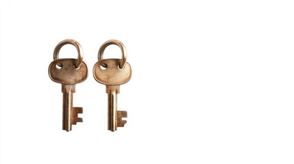 Two antique keys on white background