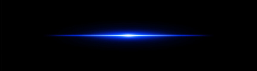 Bright horizontal blue beam. Central light burst with smooth radial fade on black background, ideal for sci-fi, energy or speed visuals.