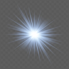 Blue radial flare with glowing starburst, soft gradient and transparent background. Suitable for magical, festive or romantic visual design projects.