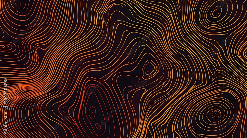 Aufkleber abstract topographic contour lines forming organic swirling patterns in dark brown and orange gradie